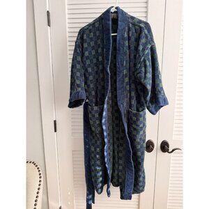 Vtg The Man’s Shop Blue Green Plaid Terry Cloth Robe Belted Bathrobe One Size